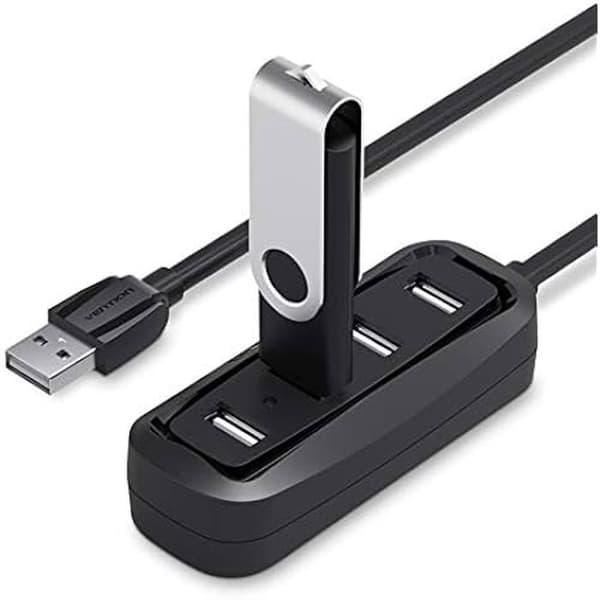 USB 2.0 HUB - VENTION - 4 portar - Svart - 0,5 m - USB-nyckel kompatibel