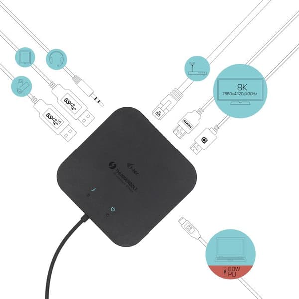 USB-hubb - i-Tec - TB3TRAVELDOCKPD - 3 portar - Ethernet RJ-45 - Svart