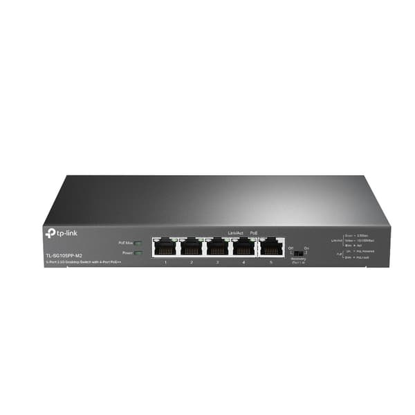 TP-Link 5-ports 2.5G desktop-switch med 4-ports PoE++ Sort