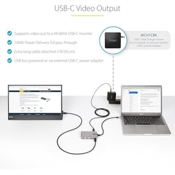 USB-C-hub med 4 portar och 4K 60Hz videoutgång - STARTECH.COM - Modell - Överströmskydd - Vakna på USB