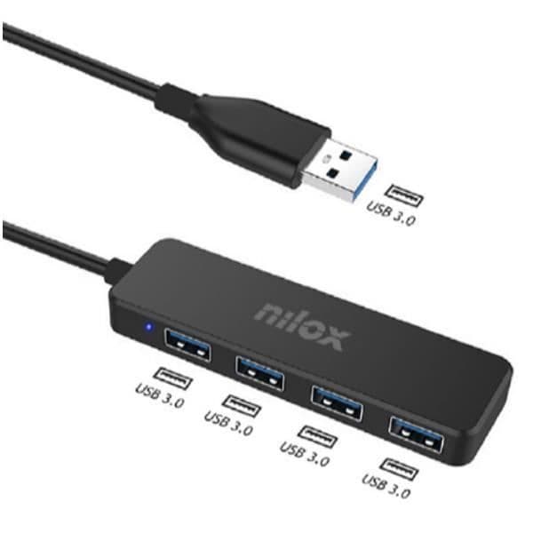 PC-KOMPONENTER, Hubs, Usb Hub, Nilox Hub 4 Usb-portar 3.0-specifikationer Antal USB-portar 4 Standard-USB USB 3.2 Gen 1 SuperSpeed