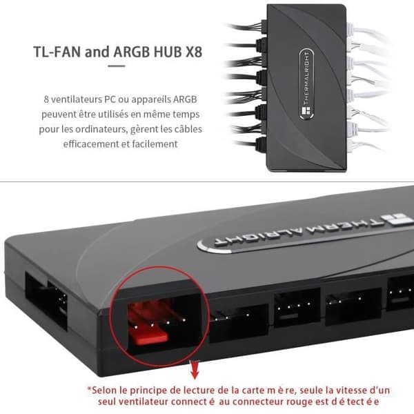 Hub Fläkt - Thermalright - ARGB/PWM - 8 Ports - Enkelt Att Installera - Kabelhantering