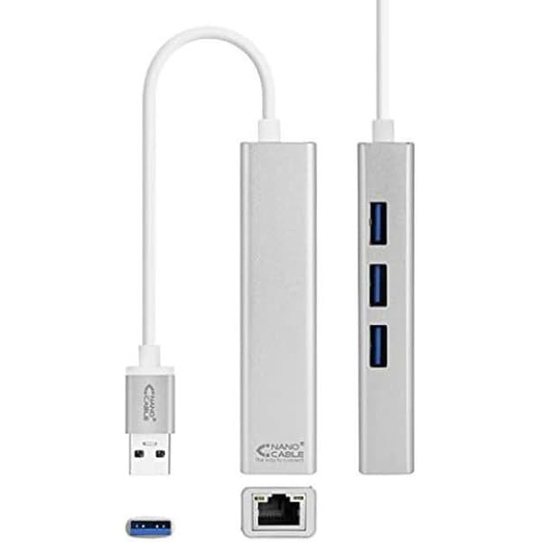 USB 3.0-omvandlare för Gigabit Ethernet + 3X USB3.0 - NANOCABLE 10.03.0403 Silver