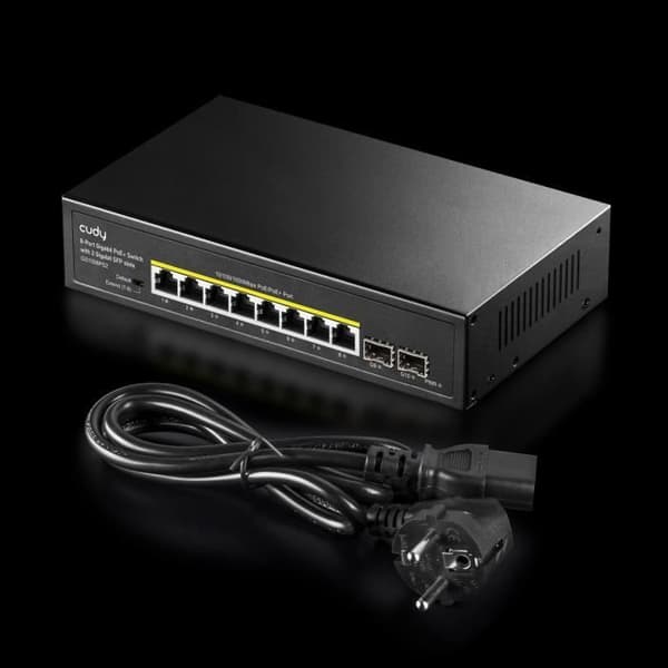Cudy GS1008PS2 Switch med 8 portar Gigabit PoE, icke-hanterad svart, rackmonterbar