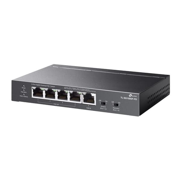 TP-Link TL-SG1005P-PD -verkkokytkin, gigabitin Ethernet (10/100/1000), Power over Ethernet (PoE), musta