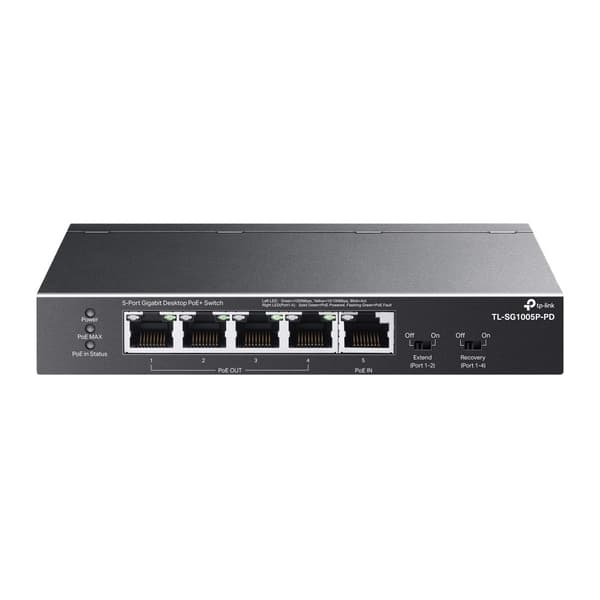 TP-Link TL-SG1005P-PD -verkkokytkin, gigabitin Ethernet (10/100/1000), Power over Ethernet (PoE), musta