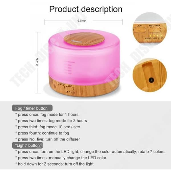 TD® 500ml träkorn aromaterapimaskin färgglad ultraljudsfjärrkontroll luftrenare stum luftfuktare