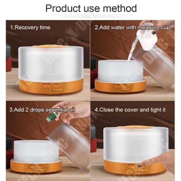 TD® 500ml träkorn aromaterapimaskin färgglad ultraljudsfjärrkontroll luftrenare stum luftfuktare