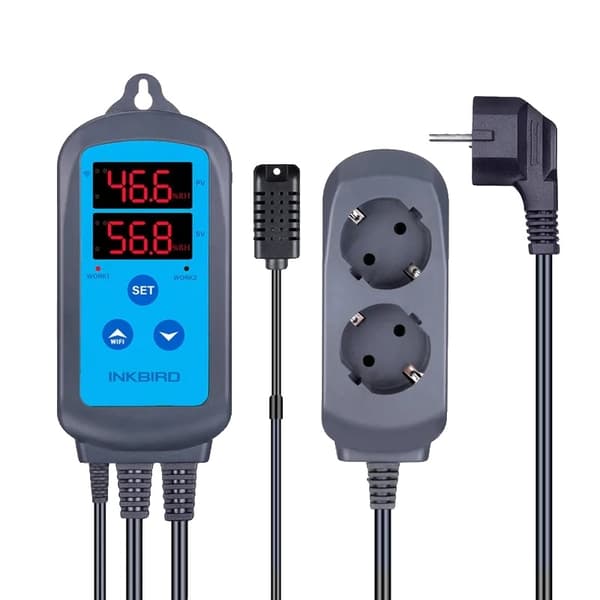 Digital fugtcontroller, fjernbetjening via Wi-Fi, dual relæudgang,EU-stik (220V)