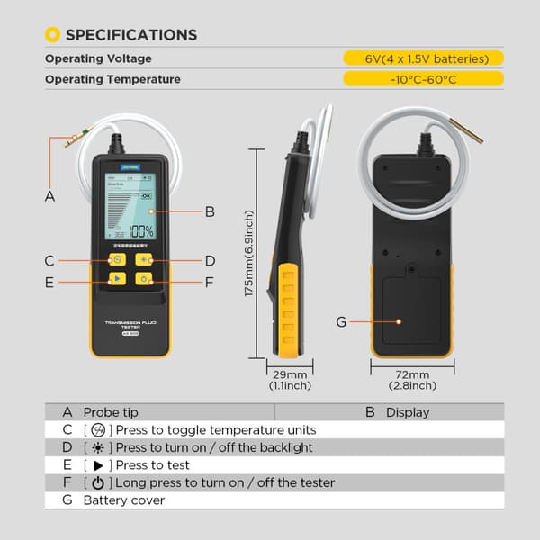 Transmissionvæske Tester, Højpræcisions Optisk Probe, Integreret Temperatur Display