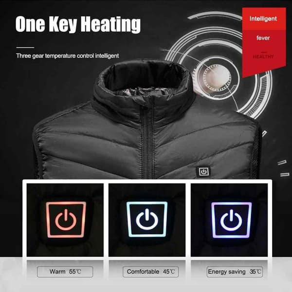 INF Genopladelig Opvarmet vest/varmevest 4 varmezoner Sort  S