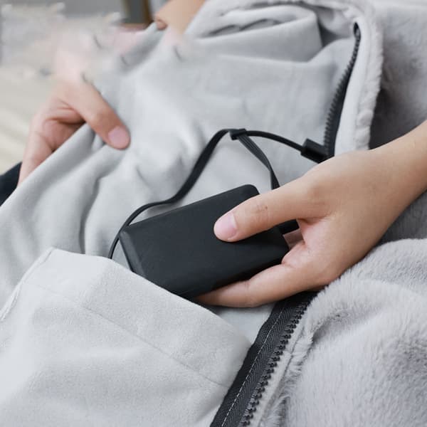 INF Elektrisk Uppvärmd Sjal Kaninpälsfilt med 5000mAh Power Bank