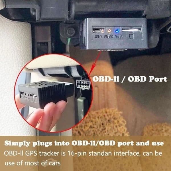GPS-tracker med anslutning till OBD-uttag för bil