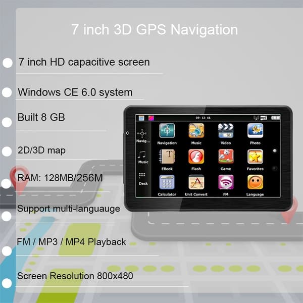 Bil GPS Navigation, 7 tommer Touch Screen, Gratis kortopdateringer, RAM 256M, med solskærm