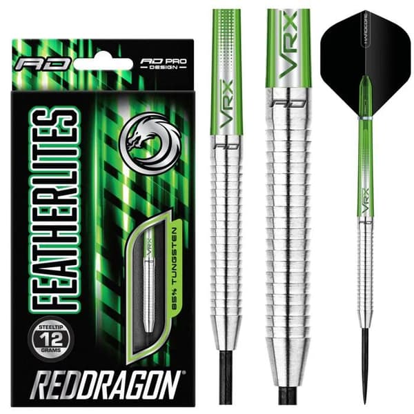 RED DRAGON Featherlite 2: 12g stålspetspilar med flyglar och pilskaft - RDD0399