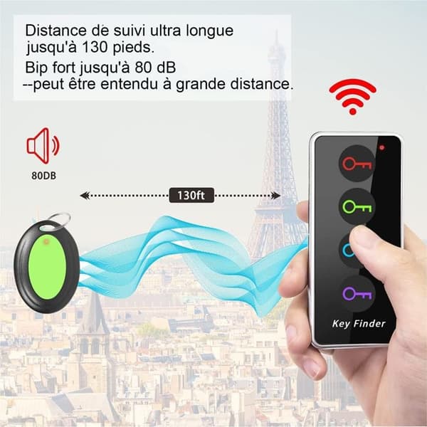 Key Finder, 80 DB RF trådlös med 130 fots arbetsräckvidd, Fjärrkontroll med LED-ficklampa, Basfäste