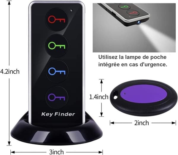 Key Finder, 80 DB RF trådlös med 130 fots arbetsräckvidd, Fjärrkontroll med LED-ficklampa, Basfäste