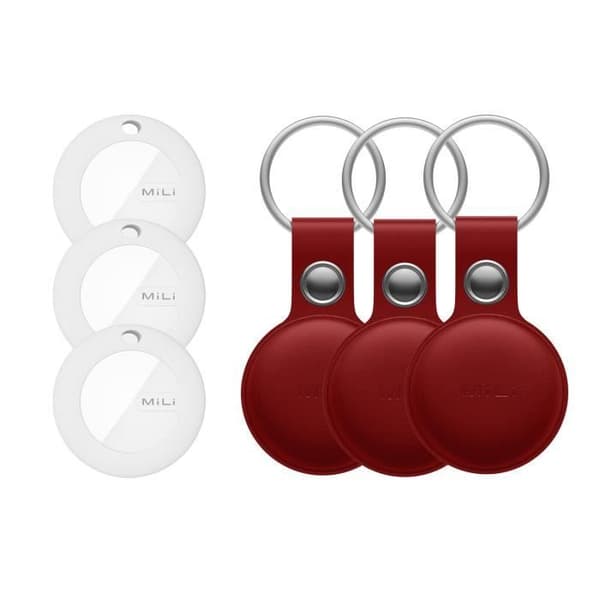 MiLi Pack 3 MITAG Trackers + nyckelring i rött läder