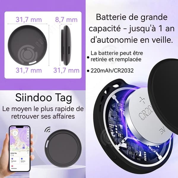 INN GPS-spårningsenhet 31,7x8,7mm 220mAh IP66 Bluetooth-antiförlustsystem perfekt för barn, äldre, djur och föremål svart