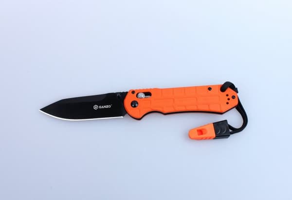 GANZO G7453 Svart m viselpipa - kniv fällkniv orange mönstrat handtag