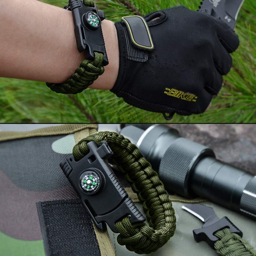 4 i 1 överlevnadsarmband med bl a kompass, rep och kniv