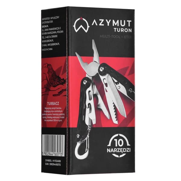 Multiværktøj AZYMUT Turon - 10 værktøjer + karabinhage + bæltepose (H-P224108)