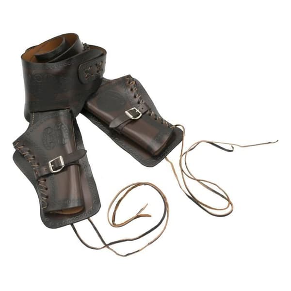 Dubbelt skinnfodral - Amont - 29, 2000 - Mörkbrun - Graverad hästsko - Utan kulor