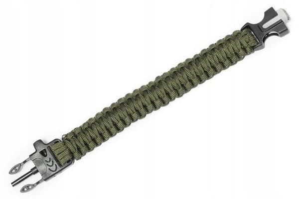 Taktinen Paracord-rannekoru, tulensytytinpilli, kompassi, oliivinvihreä M