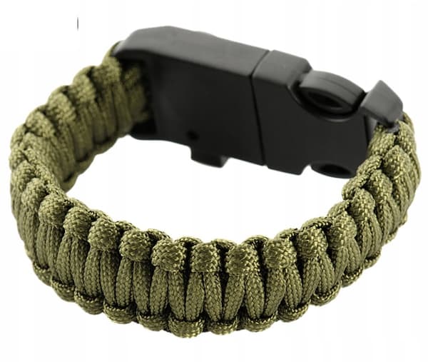 Taktinen Paracord-rannekoru, tulensytytinpilli, kompassi, oliivinvihreä M