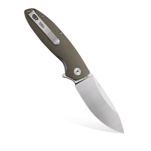 Petrified Fish Terra PF-B01 KAS Foldekniv Khaki (Olivengrøn Micarta)
