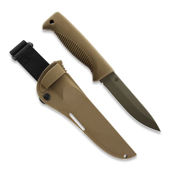Peltonen Knives M07 Ranger Puukko Sissipuukko FJP126 -veitsi, 80CrV2-terästä, Cerakote FDE -pinnoite, Coyote TPE -kahva, Coyote-komposiittituppi