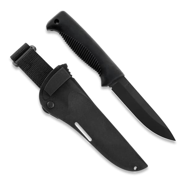 Peltonen Knives M07 Ranger Puukko Sissipuukko FJP080 -veitsi, 80CrV2-terästä, musta PTFE-pinnoite, musta TPE-kahva, musta komposiittituppi
