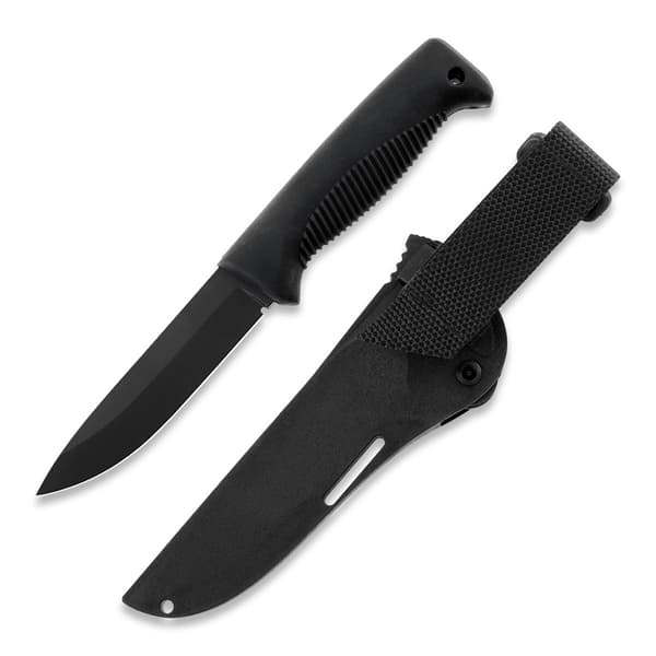 Peltonen Knives M07 Ranger Puukko Sissipuukko FJP080 -veitsi, 80CrV2-terästä, musta PTFE-pinnoite, musta TPE-kahva, musta komposiittituppi