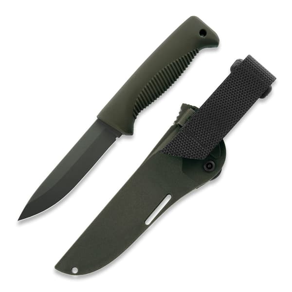 Peltonen Knives M07 Ranger Puukko Sissipuukko FJP141 Kniv 80CrV2 Stål med Cerakote Beläggning Olive TPE Handtag Olive Composite Slida