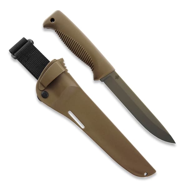 Peltonen Knives M95 Ranger Puukko Sissipuukko FJP060 Kniv 80CrV2 Stål med Cerakote FDE Belægning Coyote TPE Håndtag Coyote Komposit Skede
