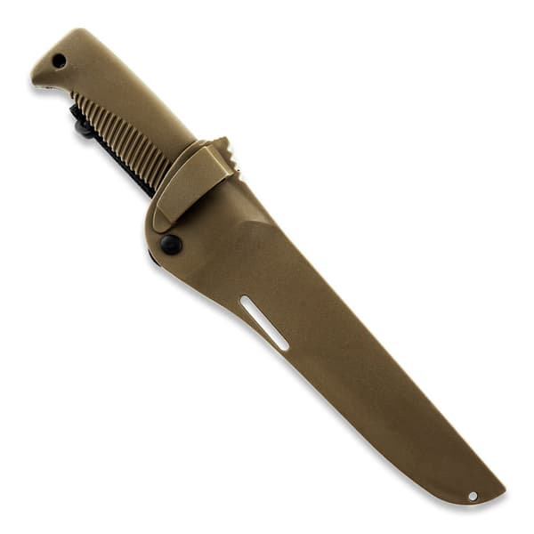 Peltonen Knives M95 Ranger Puukko Sissipuukko FJP120 Veitsi 80CrV2 Teräs mustalla PTFE-pinnoitteella Coyote TPE -kahva Coyote-komposiittituppi
