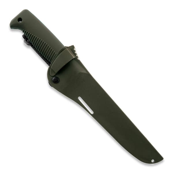 Peltonen Knives M95 Ranger Puukko Sissipuukko FJP136 -veitsi, 80CrV2-terästä, musta PTFE-pinnoite, oliivinvihreä TPE-kahva