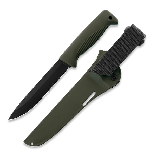 Peltonen Knives M95 Ranger Puukko Sissipuukko FJP136 -veitsi, 80CrV2-terästä, musta PTFE-pinnoite, oliivinvihreä TPE-kahva