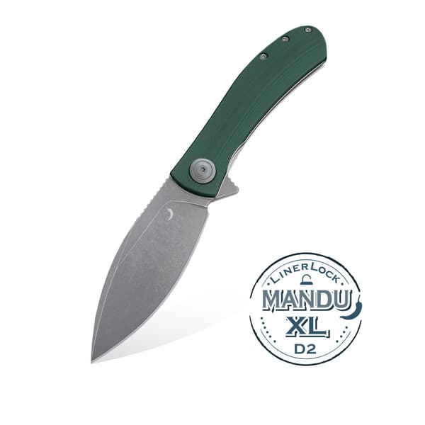 Trollsky Knives Mandu XL Liner Lock Dark Bead Blast D2 Grön G10 Fällkniv