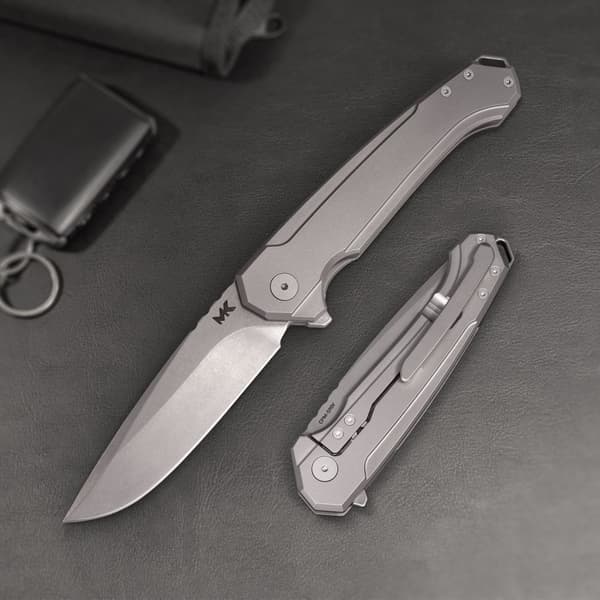 MK Knives & Tools Ingeni Grå Foldekniv | Stonewashed CPM-S90V Grå Titanium Flipper Stellås