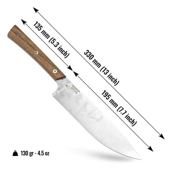 BPS Knives Rosemary Kökskniv 5Cr14MoV Rostfritt Stål Valnötsträ Brunt Läderslida