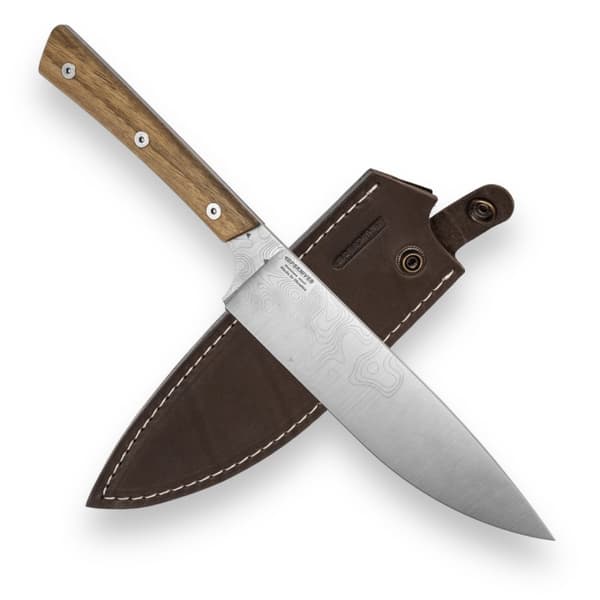 BPS Knives Rosemary Kökskniv 5Cr14MoV Rostfritt Stål Valnötsträ Brunt Läderslida