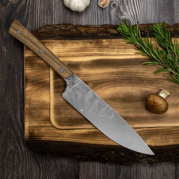 BPS Knives Rosemary Kökskniv 5Cr14MoV Rostfritt Stål Valnötsträ Brunt Läderslida