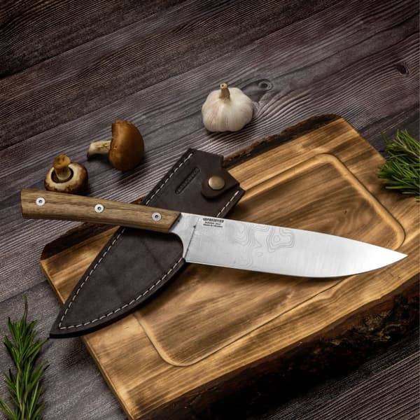 BPS Knives Rosemary Kökskniv 5Cr14MoV Rostfritt Stål Valnötsträ Brunt Läderslida