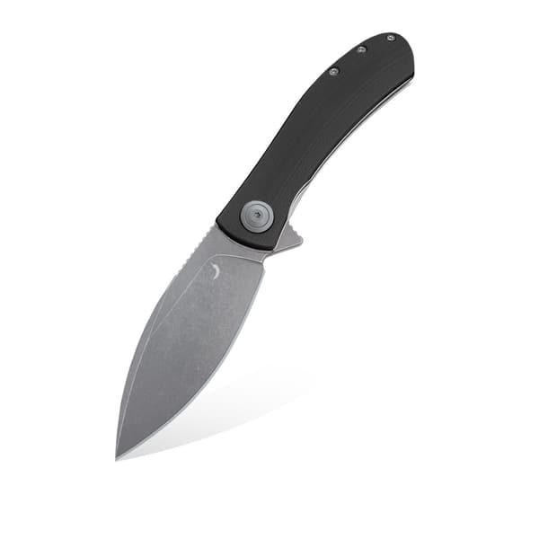 Trollsky Knives Mandu XL Liner Lock Fällkniv Grå Stentvättad D2 Svart G10