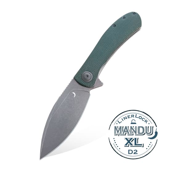 Trollsky Knives Mandu XL Liner Lock Dark Bead Blast D2 Grøn Micarta Foldekniv
