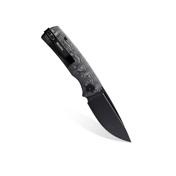 Petrified Fish Beluga Mini Folding Knife PF-P01X CDW Svart Stentvättad 14C28N Kolfiber
