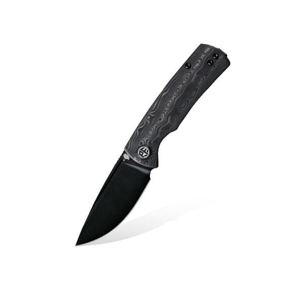 Petrified Fish Beluga Mini Folding Knife PF-P01X CDW Svart Stentvättad 14C28N Kolfiber