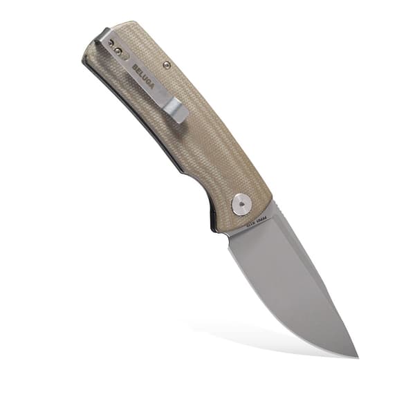 Petrified Fish Beluga PF-P01 Foldekniv KAMWW Sandblæst K110 Khaki Micarta