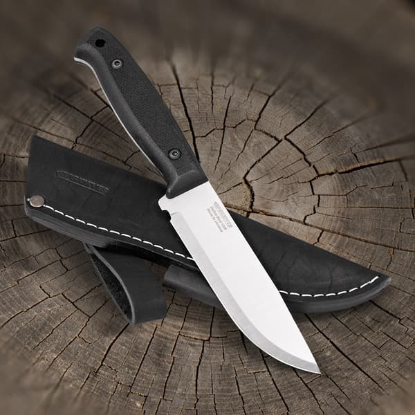 BPS Knives Adventurer Noar -retkiveitsi tulensytyttimellä - Rajoitettu erä | 1066 Teräksinen musta Micarta-tuppi, musta nahka